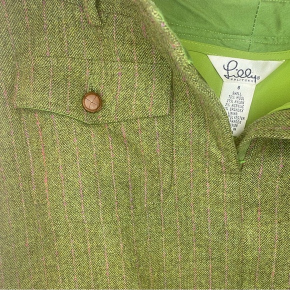 Lilly Pulitzer Wool Blend Olive Green and Pink Striped Pencil Skirt - Picture 4 of 5